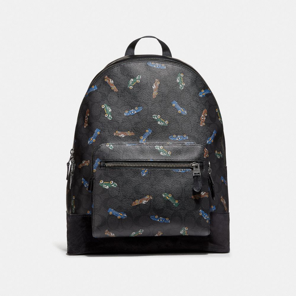 WEST BACKPACK IN SIGNATURE CANVAS WITH CAR PRINT - ANTIQUE NICKEL/BLACK MULTI - COACH F31268