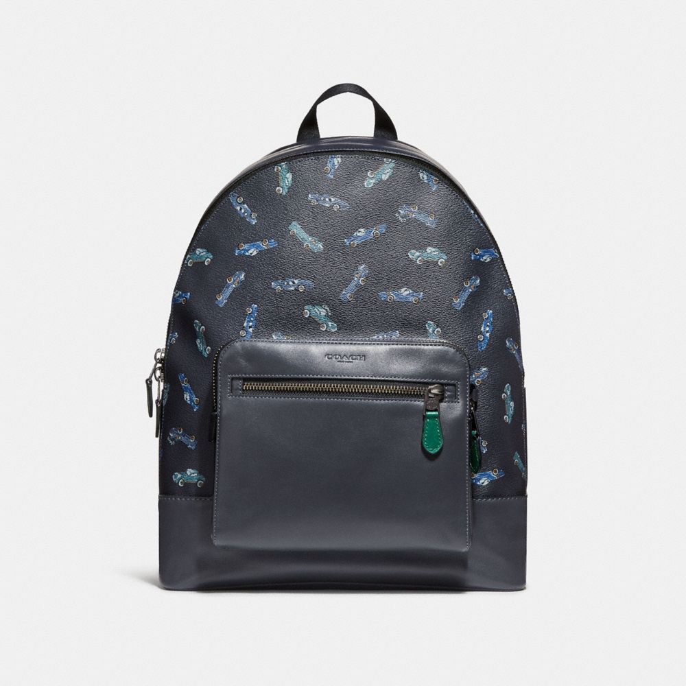 WEST BACKPACK WITH CAR PRINT - f31269 - MIDNIGHT NAVY MULTI/BLACK ANTIQUE NICKEL