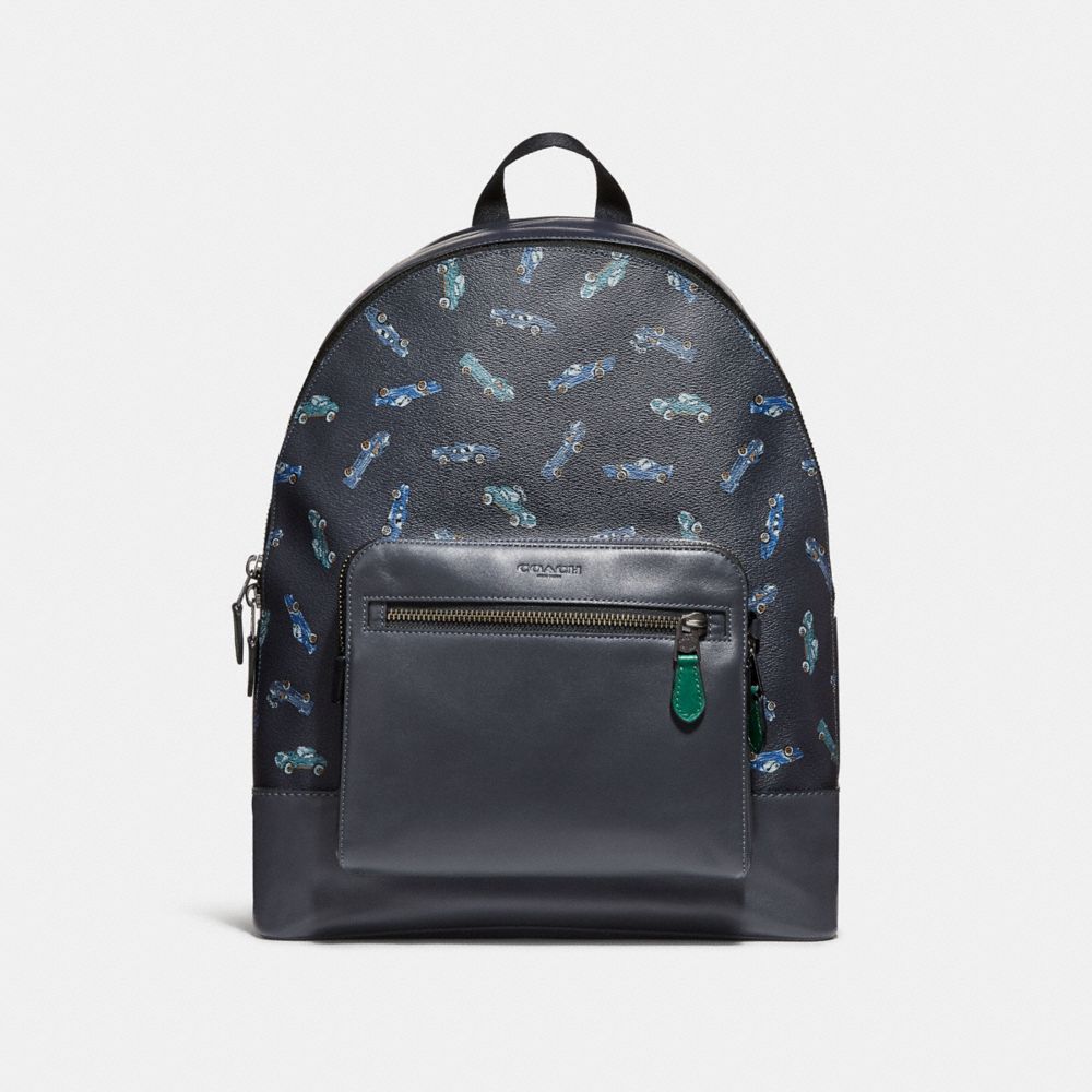 WEST BACKPACK WITH CAR PRINT - COACH f31269 - MIDNIGHT NAVY  MULTI/BLACK ANTIQUE NICKEL