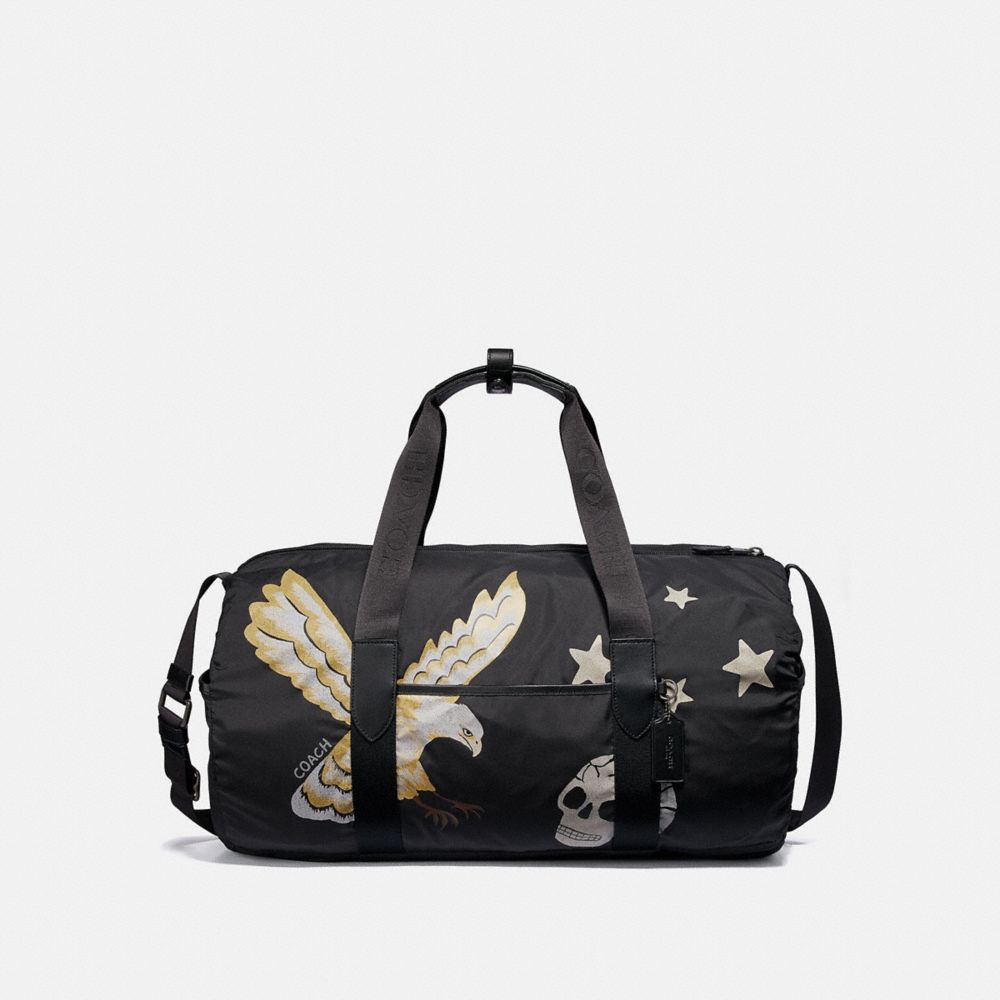 PACKABLE DUFFLE WITH EAGLE MOTIF - F31289 - BLACK MULTI/BLACK ANTIQUE NICKEL