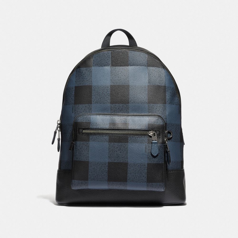 WEST BACKPACK WITH BUFFALO CHECK PRINT - COACH f31291 - BLUE  MULTI/BLACK ANTIQUE NICKEL