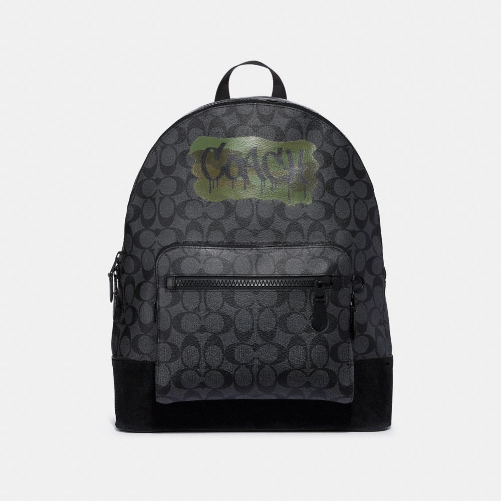 COACH F31295 West Backpack In Signature Canvas With Graffiti CHARCOAL/BLACK/MATTE BLACK