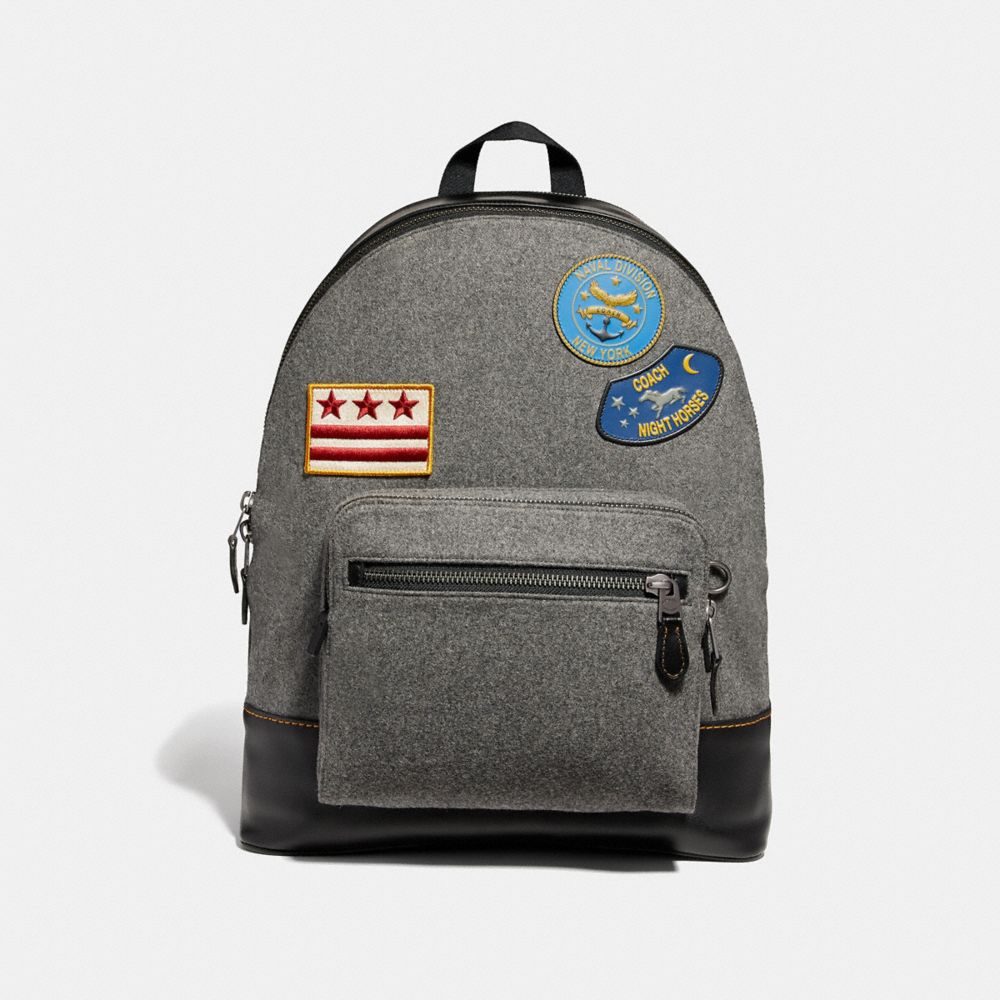 WEST BACKPACK WITH MILITARY PATCHES - COACH F31339 - GREY MULTI/BLACK ANTIQUE NICKEL