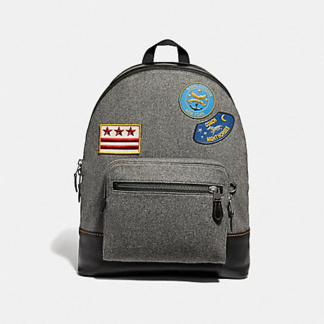 COACH F31339 WEST BACKPACK WITH MILITARY PATCHES GREY-MULTI/BLACK-ANTIQUE-NICKEL