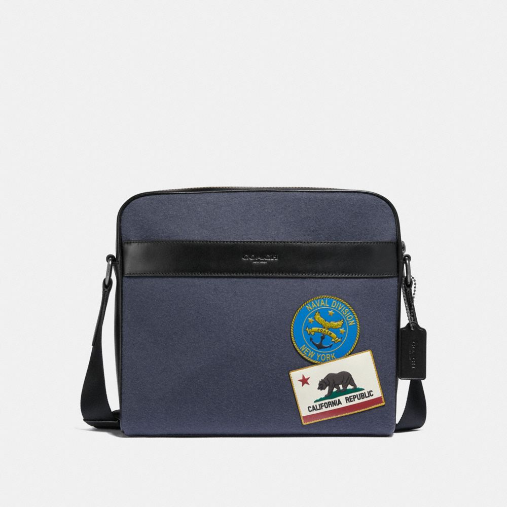 CHARLES CAMERA BAG WITH MILITARY PATCHES - NAVY MULTI/BLACK ANTIQUE NICKEL - COACH F31344