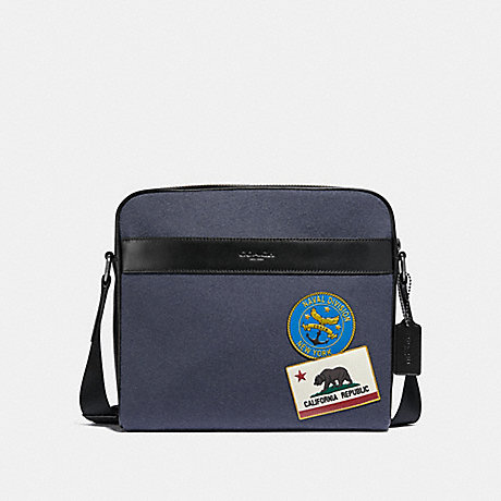 COACH F31344 CHARLES CAMERA BAG WITH MILITARY PATCHES NAVY-MULTI/BLACK-ANTIQUE-NICKEL
