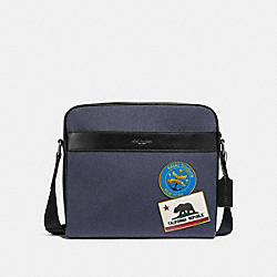 CHARLES CAMERA BAG WITH MILITARY PATCHES - COACH F31344 - NAVY MULTI/BLACK ANTIQUE NICKEL