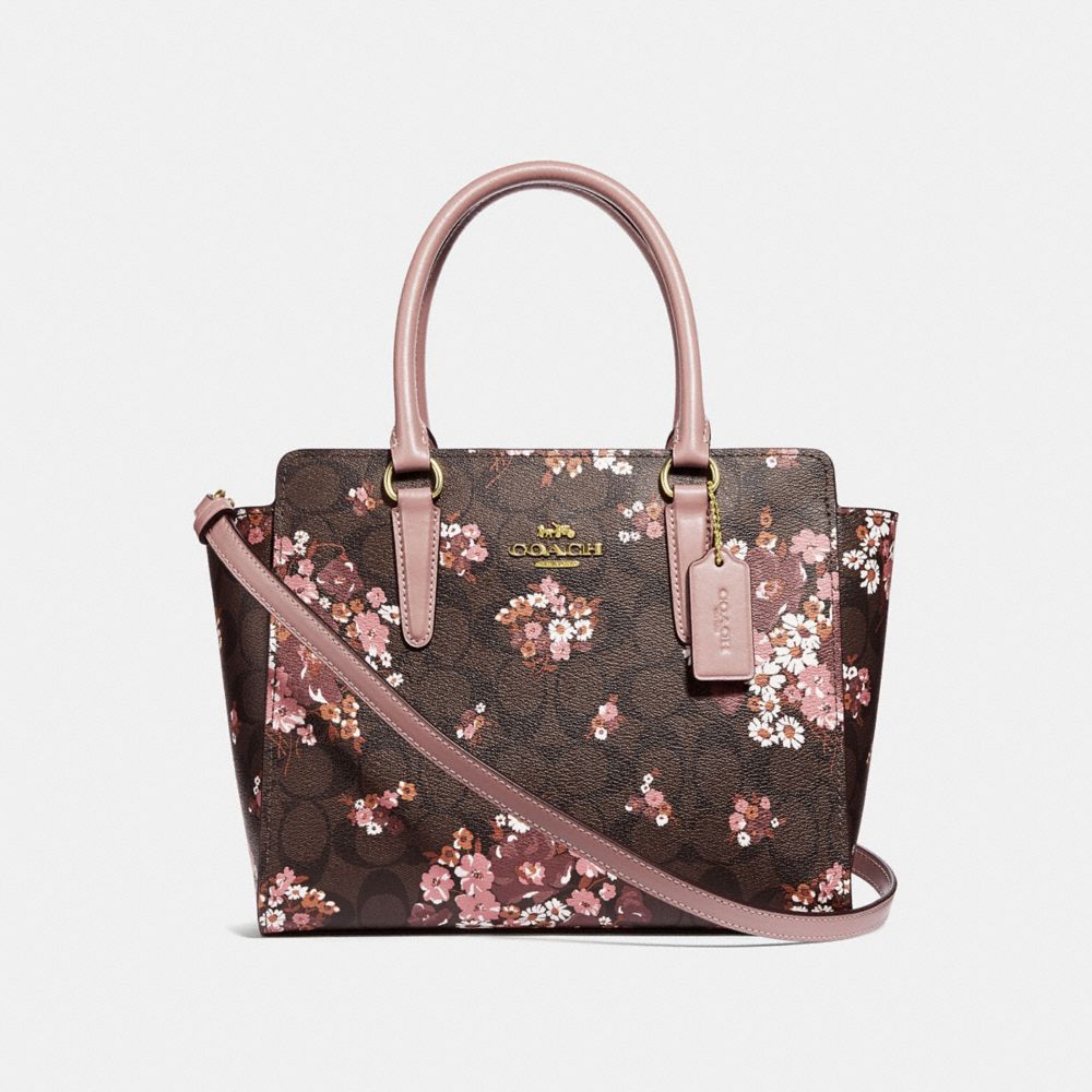 COACH f31358 LEAH SATCHEL IN SIGNATURE CANVAS WITH MEDLEY BOUQUET PRINT BROWN MULTI/light gold