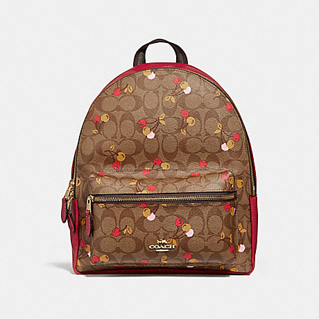 COACH F31372 MEDIUM CHARLIE BACKPACK IN SIGNATURE CANVAS WITH CHERRY PRINT KHAKI-MULTI-/LIGHT-GOLD