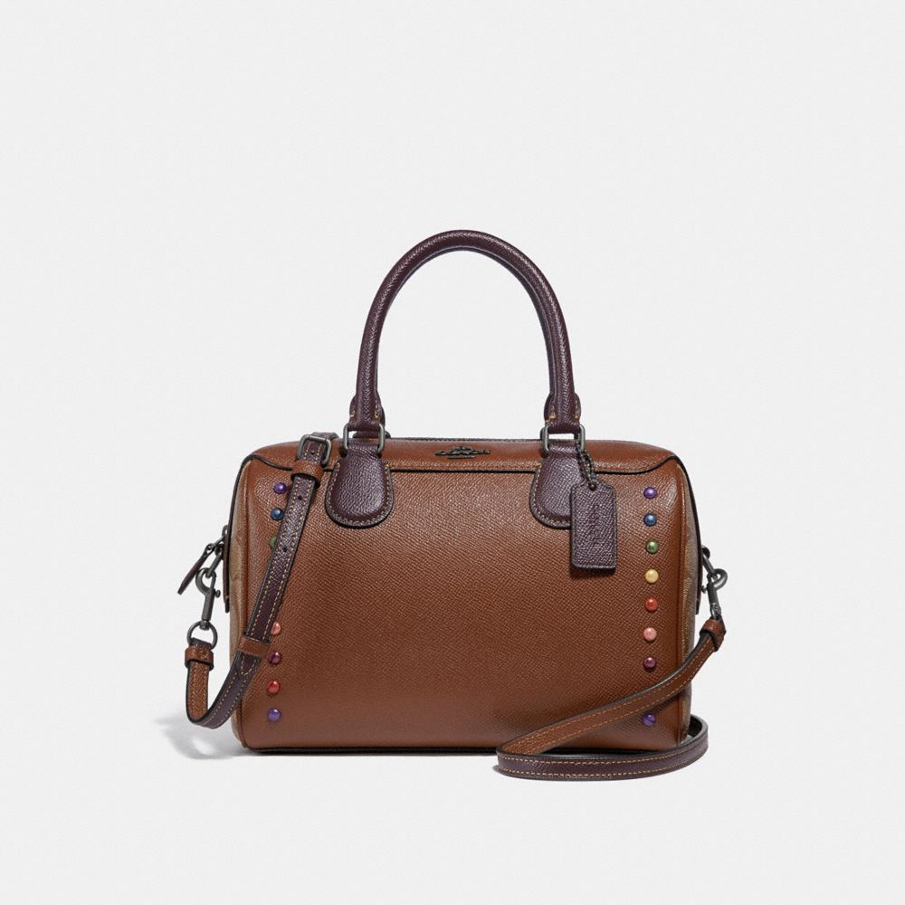 MINI BENNETT SATCHEL WITH RAINBOW RIVETS - COACH f31378 - Saddle 2 Multi/black antique nickel