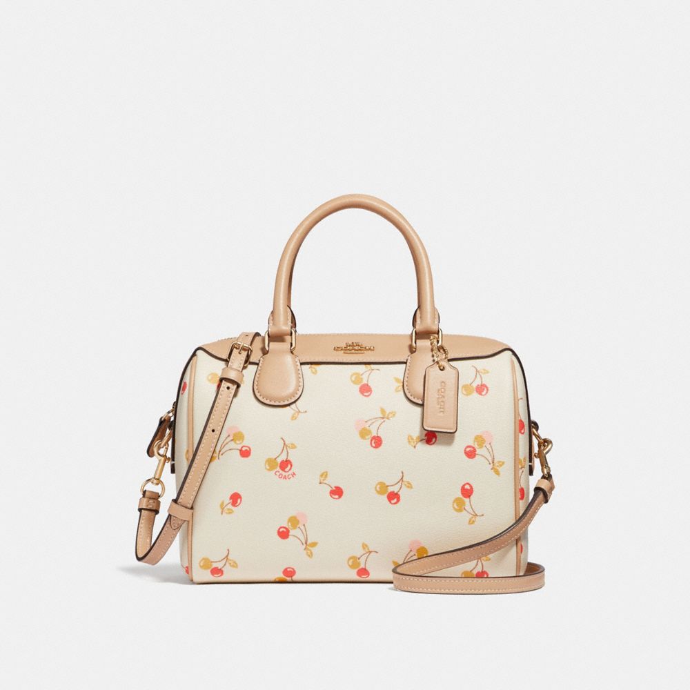 COACH F31388 Mini Bennett Satchel With Cherry Print CHALK MULTI/LIGHT GOLD