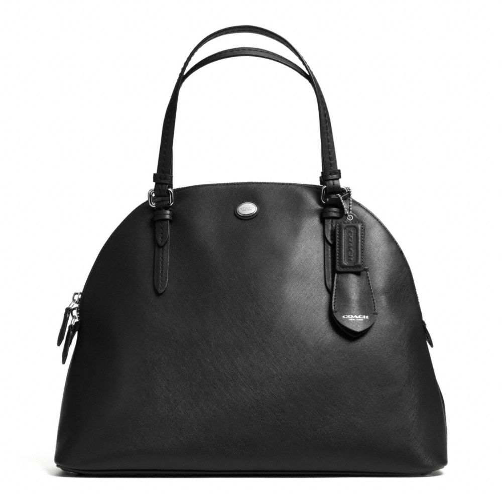 PEYTON LEATHER LARGE DOMED SATCHEL - f31408 - SILVER/BLACK