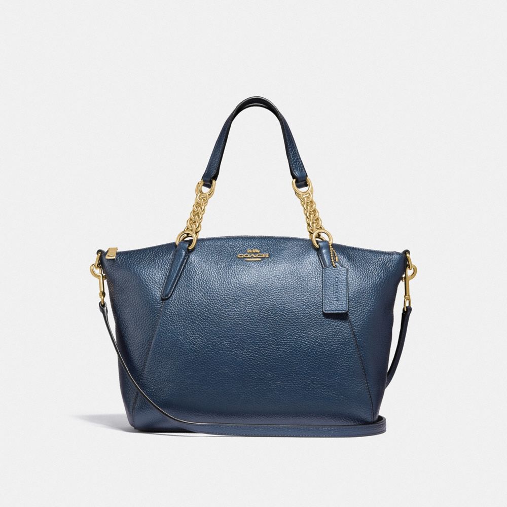 SMALL KELSEY CHAIN SATCHEL - F31409 - METALLIC DENIM/LIGHT GOLD