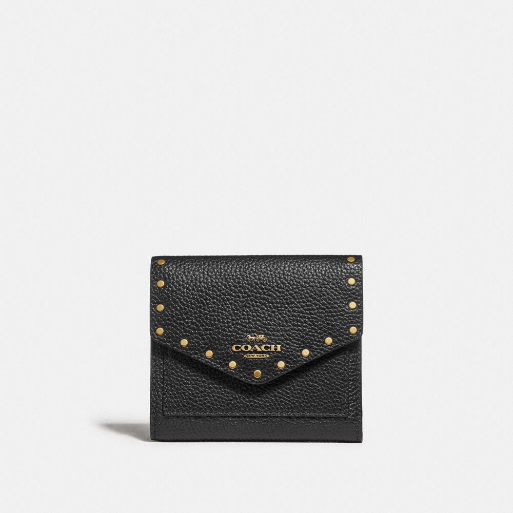 COACH SMALL WALLET WITH RIVETS - BLACK/BRASS - F31425