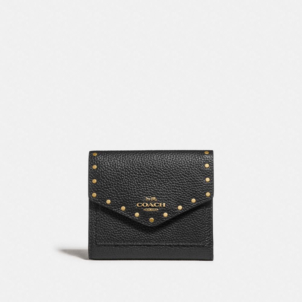 COACH F31425 SMALL WALLET WITH RIVETS BLACK/BRASS