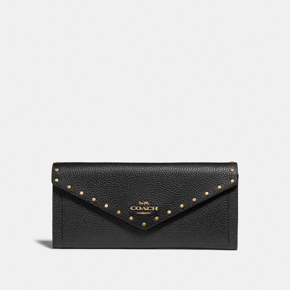 SOFT WALLET WITH RIVETS - BLACK/BRASS - COACH F31426