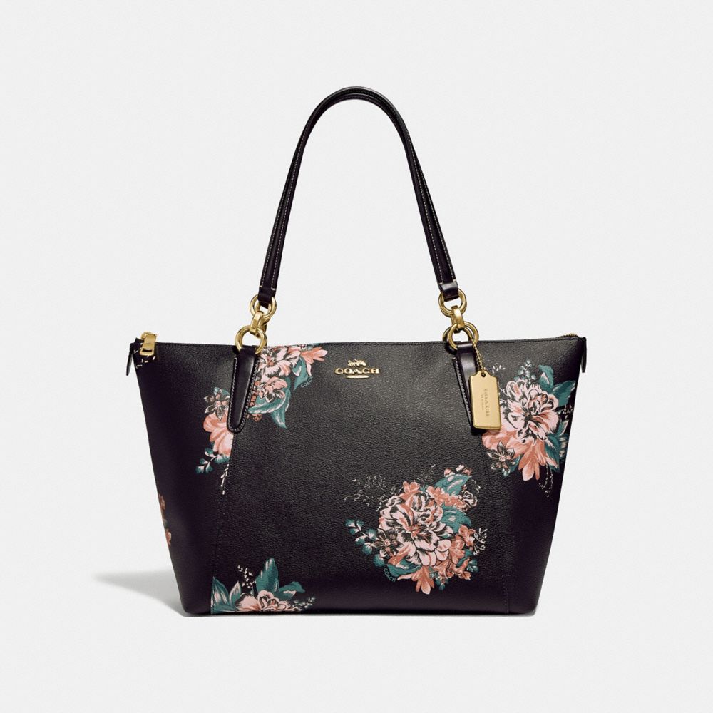 AVA TOTE WITH TOSSED BOUQUET PRINT - F31428 - BLACK MULTI/LIGHT GOLD