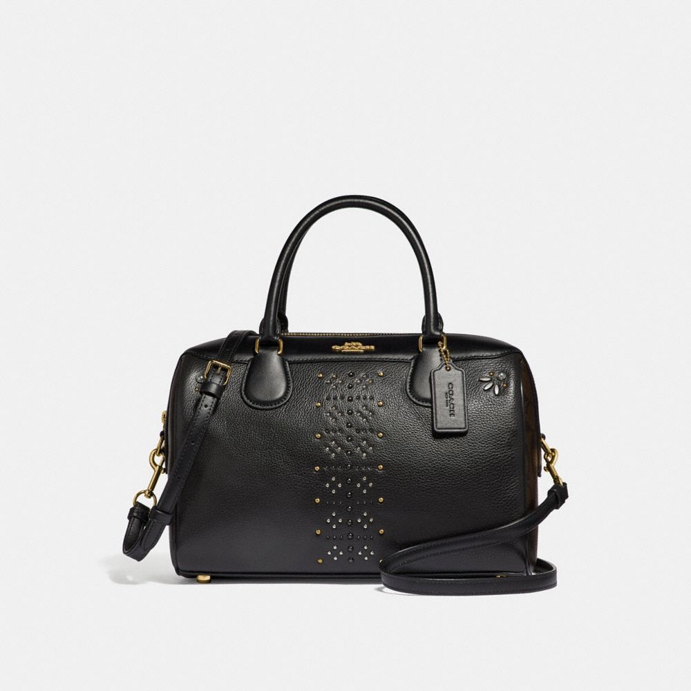 LARGE BENNETT SATCHEL IN SIGNATURE CANVAS WITH RIVETS - BROWN BLACK/MULTI/LIGHT GOLD - COACH F31429