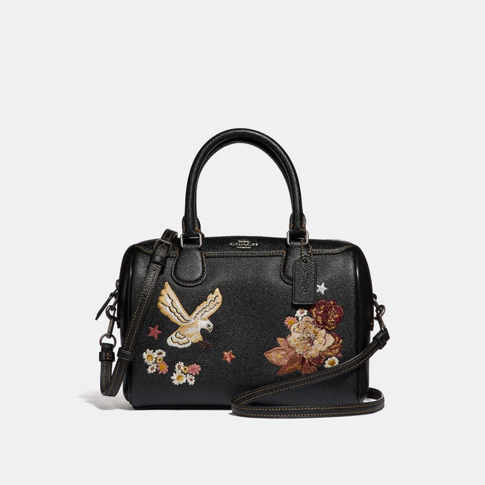 COACH F31430 MINI BENNETT SATCHEL WITH TATTOO EMBROIDERY BLACK-MULTI/BLACK-ANTIQUE-NICKEL