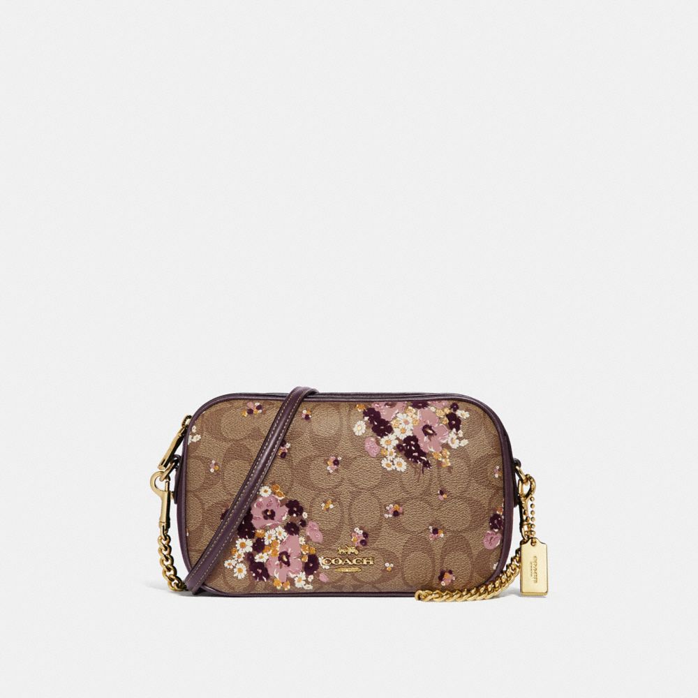 COACH F31433 ISLA CHAIN CROSSBODY IN SIGNATURE CANVAS WITH FLORAL FLOCKING KHAKI MULTI /LIGHT GOLD