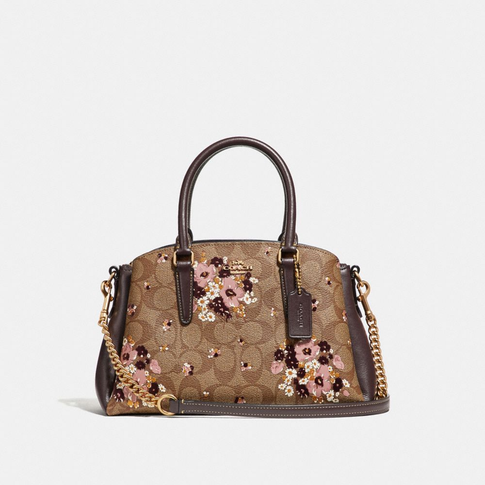 MINI SAGE CARRYALL IN SIGNATURE CANVAS WITH FLORAL FLOCKING - KHAKI MULTI /LIGHT GOLD - COACH F31437