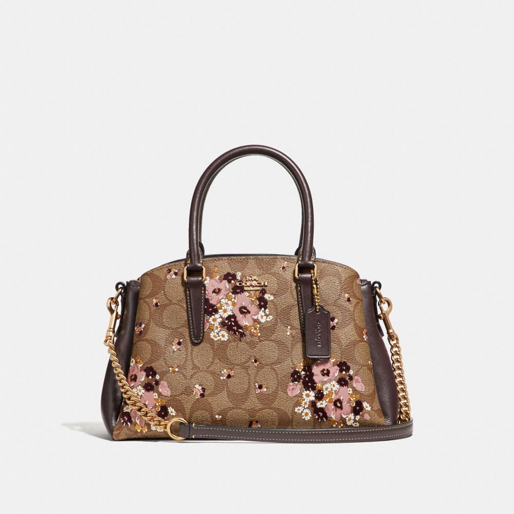 COACH F31437 MINI SAGE CARRYALL IN SIGNATURE CANVAS WITH FLORAL FLOCKING KHAKI MULTI /LIGHT GOLD