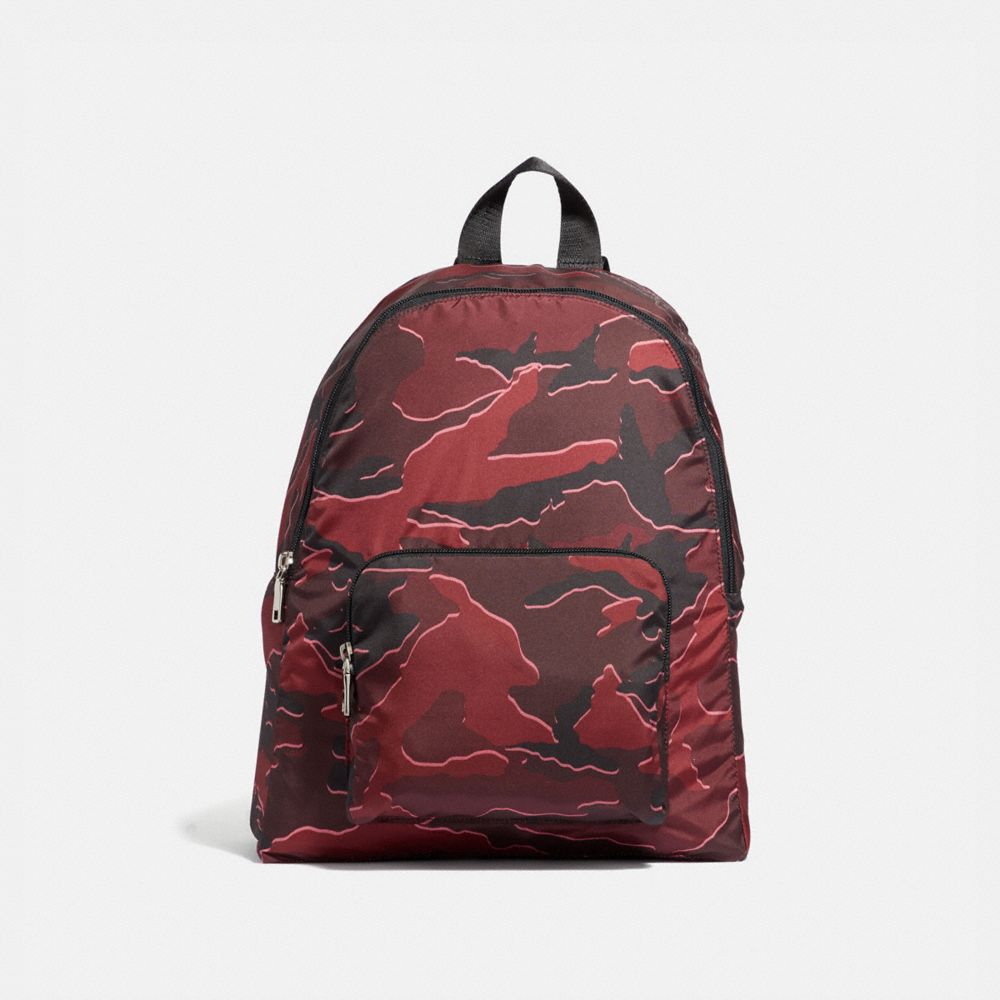 PACKABLE BACKPACK WITH WILD CAMO PRINT - COACH F31450 - BURGUNDY  MULTI/SILVER