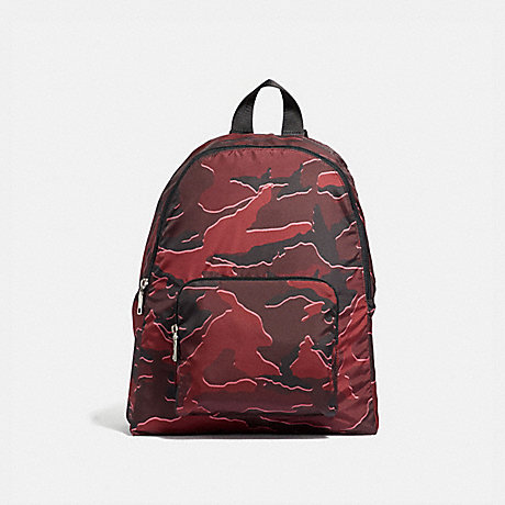 COACH F31450 PACKABLE BACKPACK WITH WILD CAMO PRINT BURGUNDY MULTI/SILVER