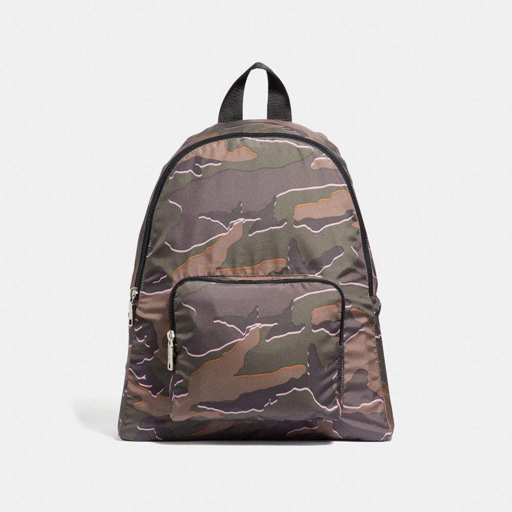 COACH F31450 Packable Backpack With Wild Camo Print GREEN MULTI/SILVER