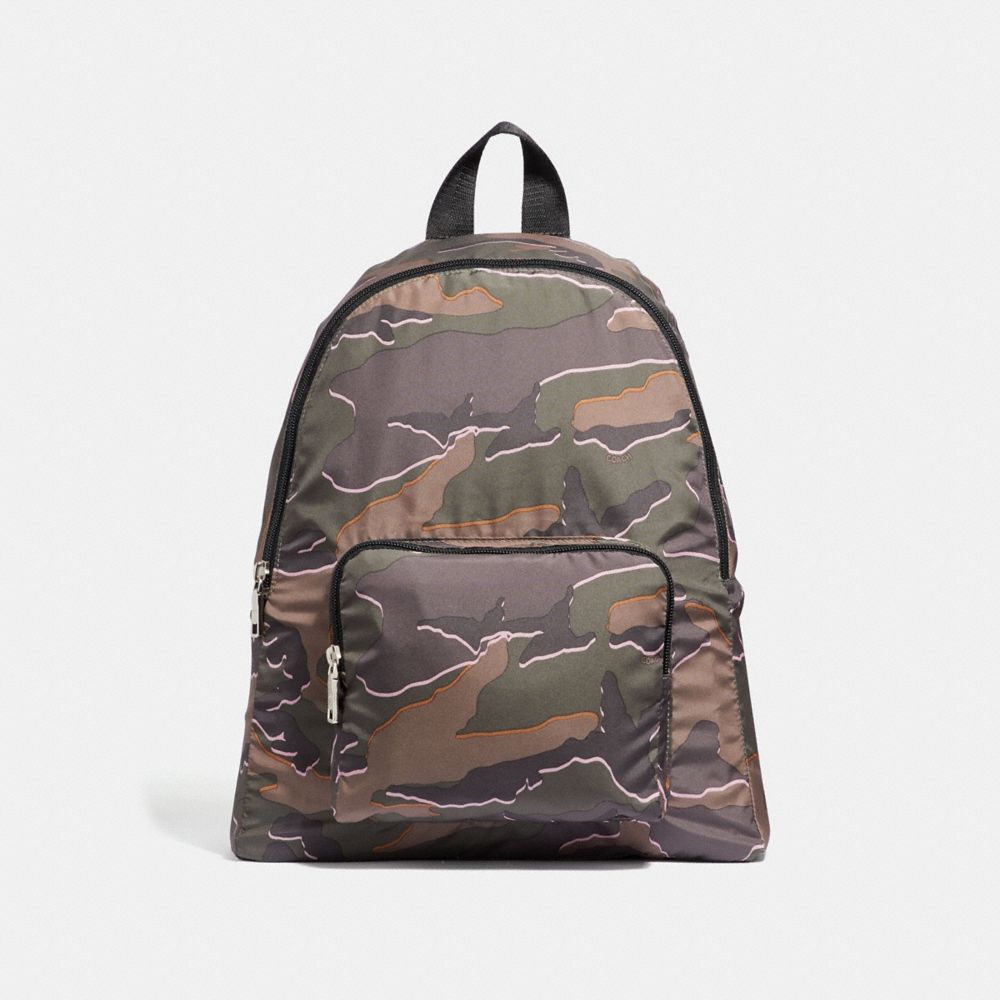 COACH F31450 PACKABLE BACKPACK WITH WILD CAMO PRINT GREEN MULTI/SILVER