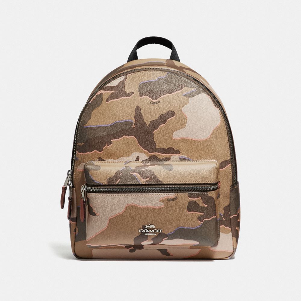 COACH F31452 Medium Charlie Backpack With Wild Camo Print KHAKI MULTI /SILVER