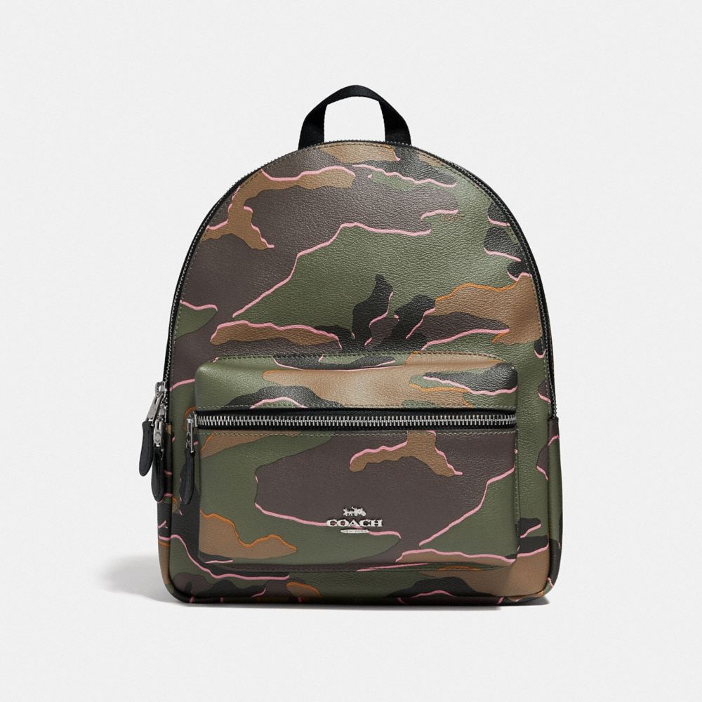 MEDIUM CHARLIE BACKPACK WITH WILD CAMO PRINT - GREEN MULTI/SILVER - COACH F31452