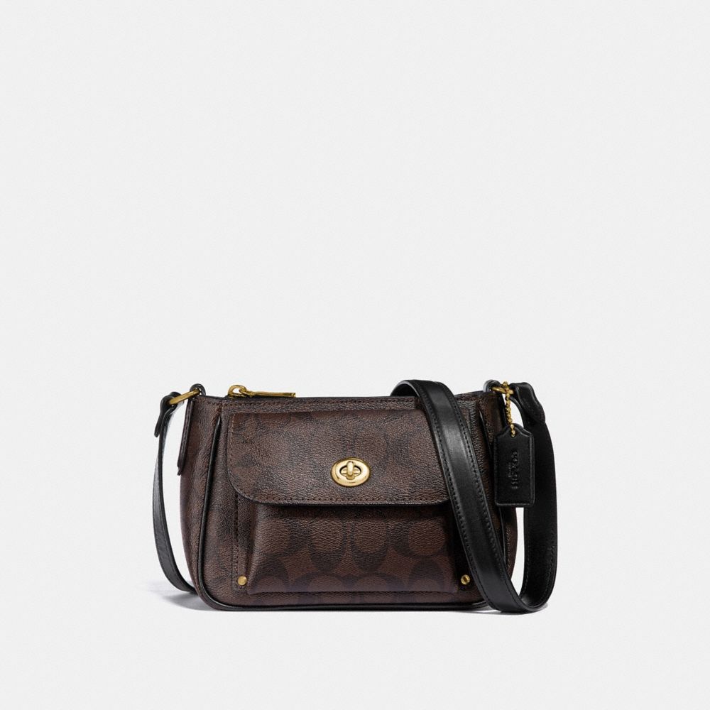 COACH SADIE CROSSBODY IN SIGNATURE CANVAS - BROWN/BLACK/LIGHT GOLD - F31454