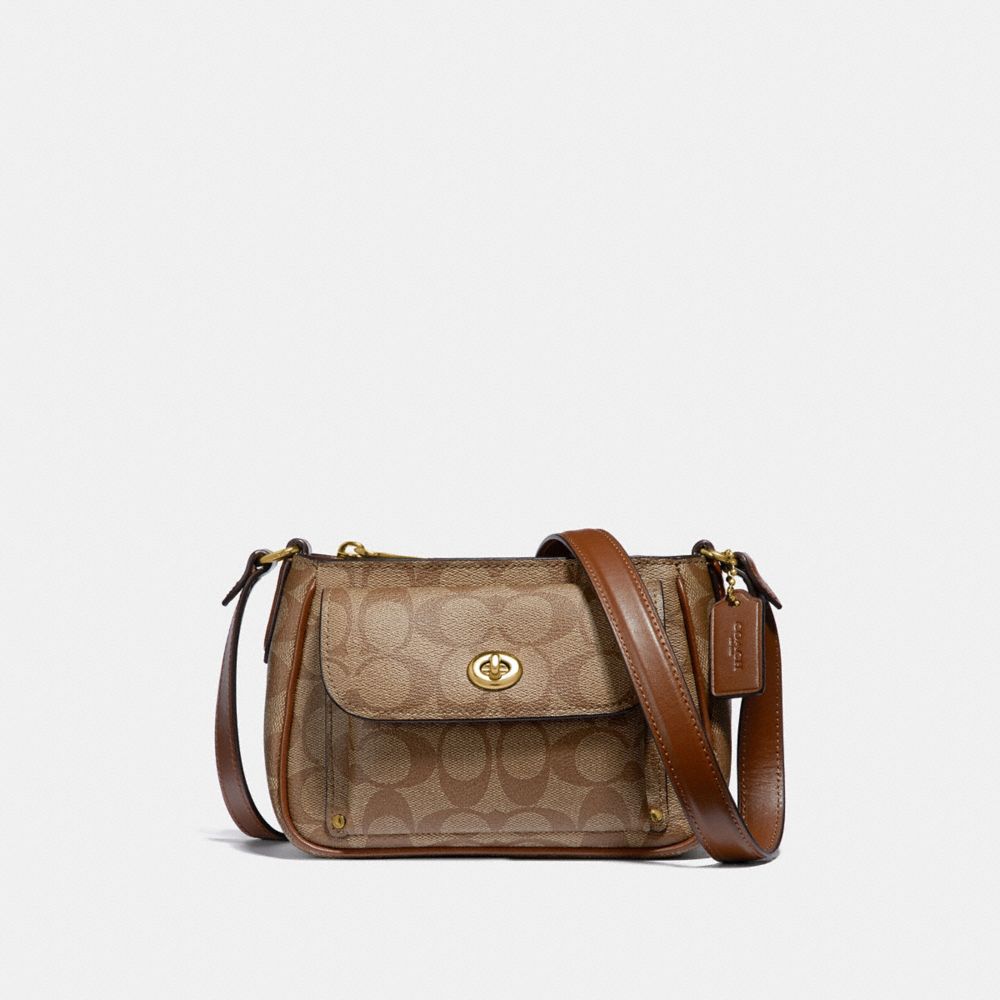 COACH F31454 - SADIE CROSSBODY IN SIGNATURE CANVAS KHAKI/SADDLE 2/LIGHT GOLD