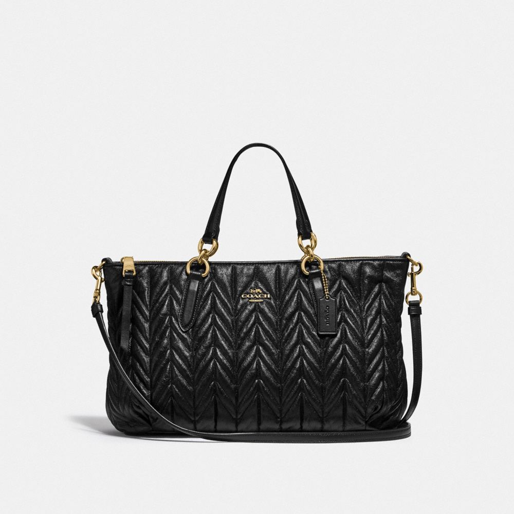 ALLY SATCHEL WITH QUILTING - F31460 - BLACK/LIGHT GOLD