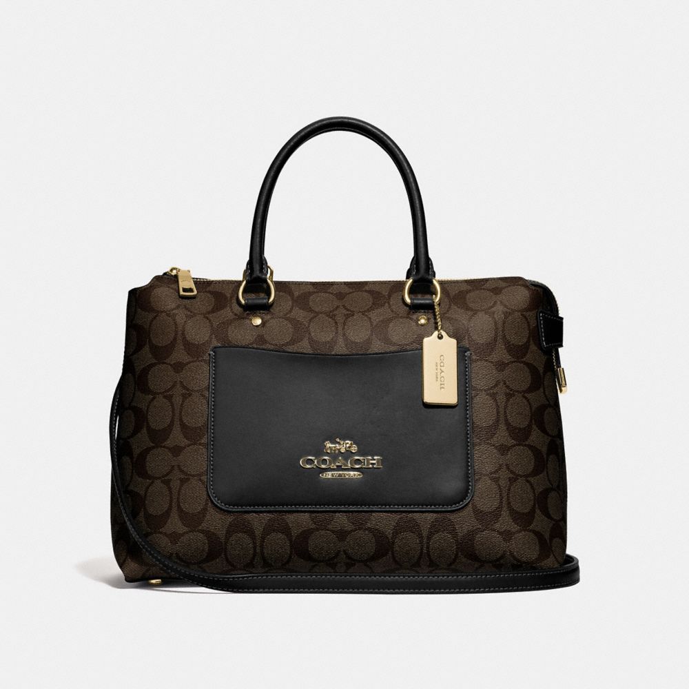 COACH EMMA SATCHEL IN SIGNATURE CANVAS - BROWN/BLACK/IMITATION GOLD - F31468