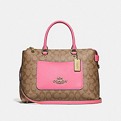 EMMA SATCHEL IN SIGNATURE CANVAS - KHAKI/PINK RUBY/GOLD - COACH F31468