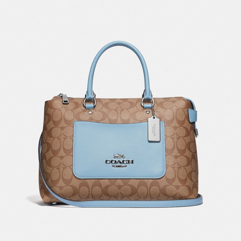 COACH F31468 Emma Satchel In Signature Canvas KHAKI/CORNFLOWER/SILVER