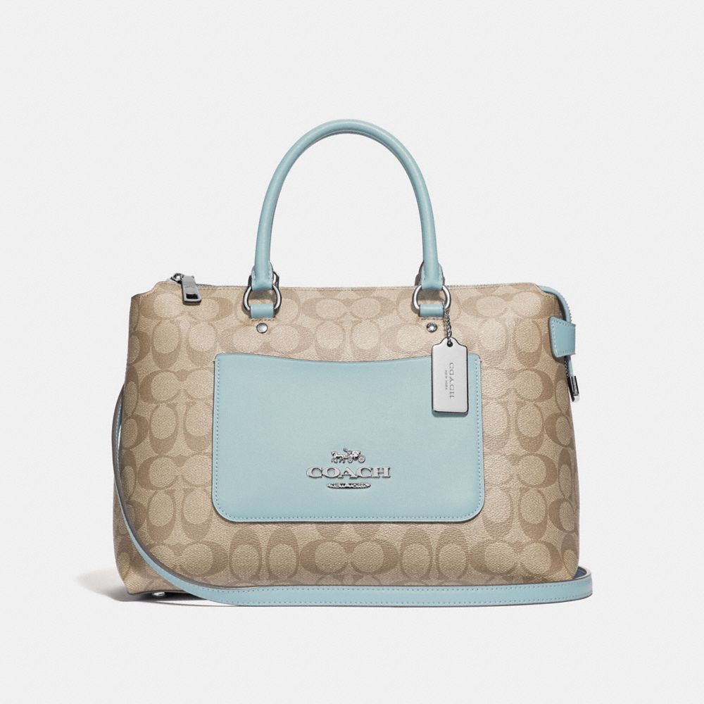 COACH EMMA SATCHEL IN SIGNATURE CANVAS - LIGHT KHAKI/SEAFOAM/SILVER - F31468