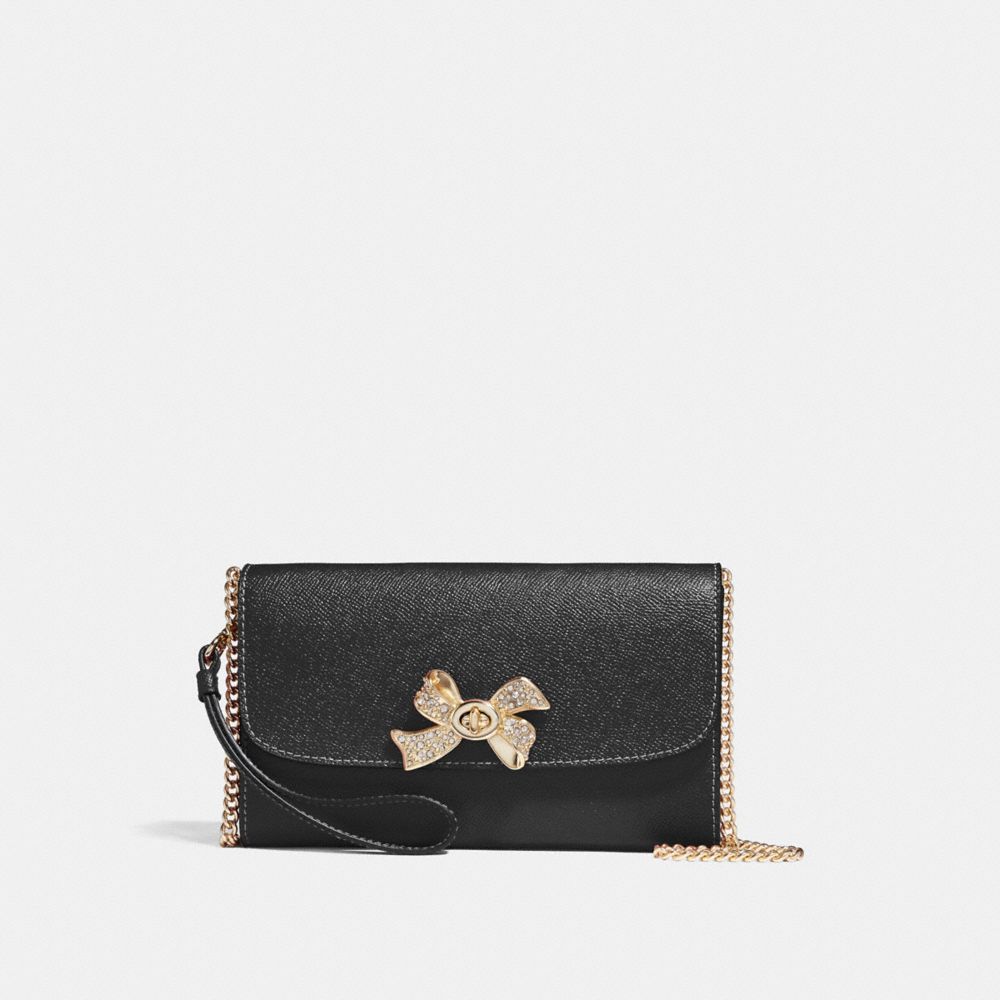 CHAIN CROSSBODY WITH BOW TURNLOCK - f31480 - BLACK/IMITATION GOLD