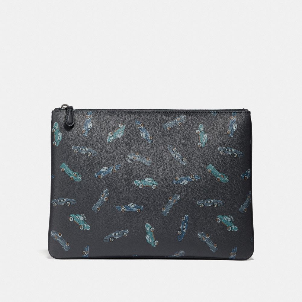 LARGE POUCH WITH CAR PRINT - f31497 - MIDNIGHT NAVY MULTI/BLACK ANTIQUE NICKEL