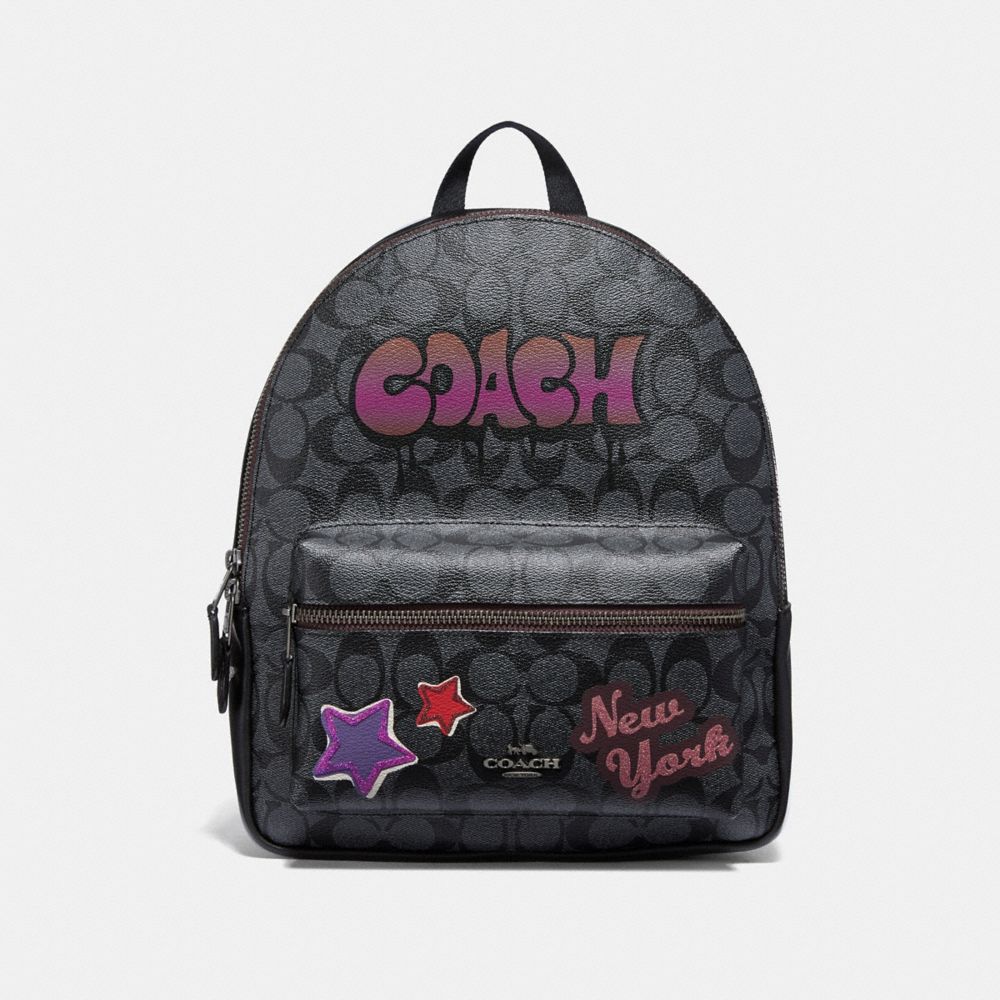 COACH F31499 MEDIUM CHARLIE BACKPACK IN SIGNATURE CANVAS WITH GRAFFITI BLACK SMOKE MULTI/BLACK ANTIQUE NICKEL