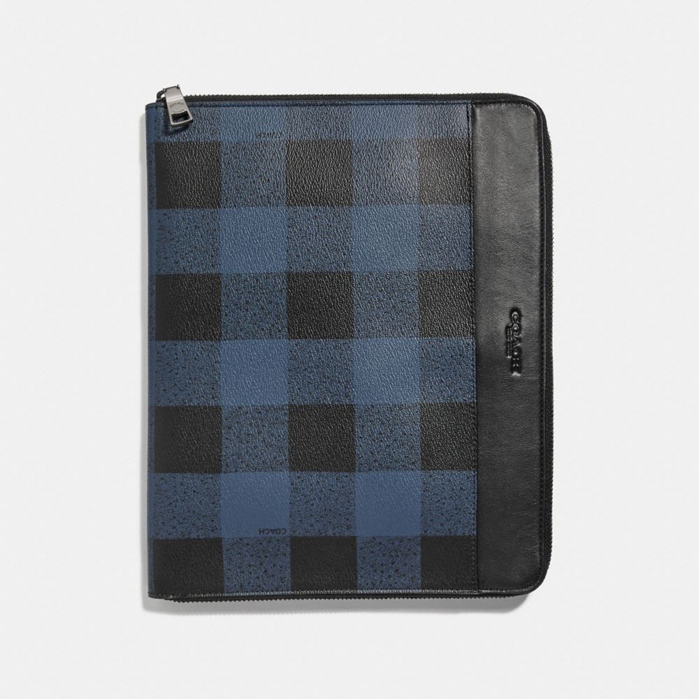 COACH F31512 - TECH CASE WITH BUFFALO CHECK PRINT BLUE MULTI/BLACK ANTIQUE NICKEL