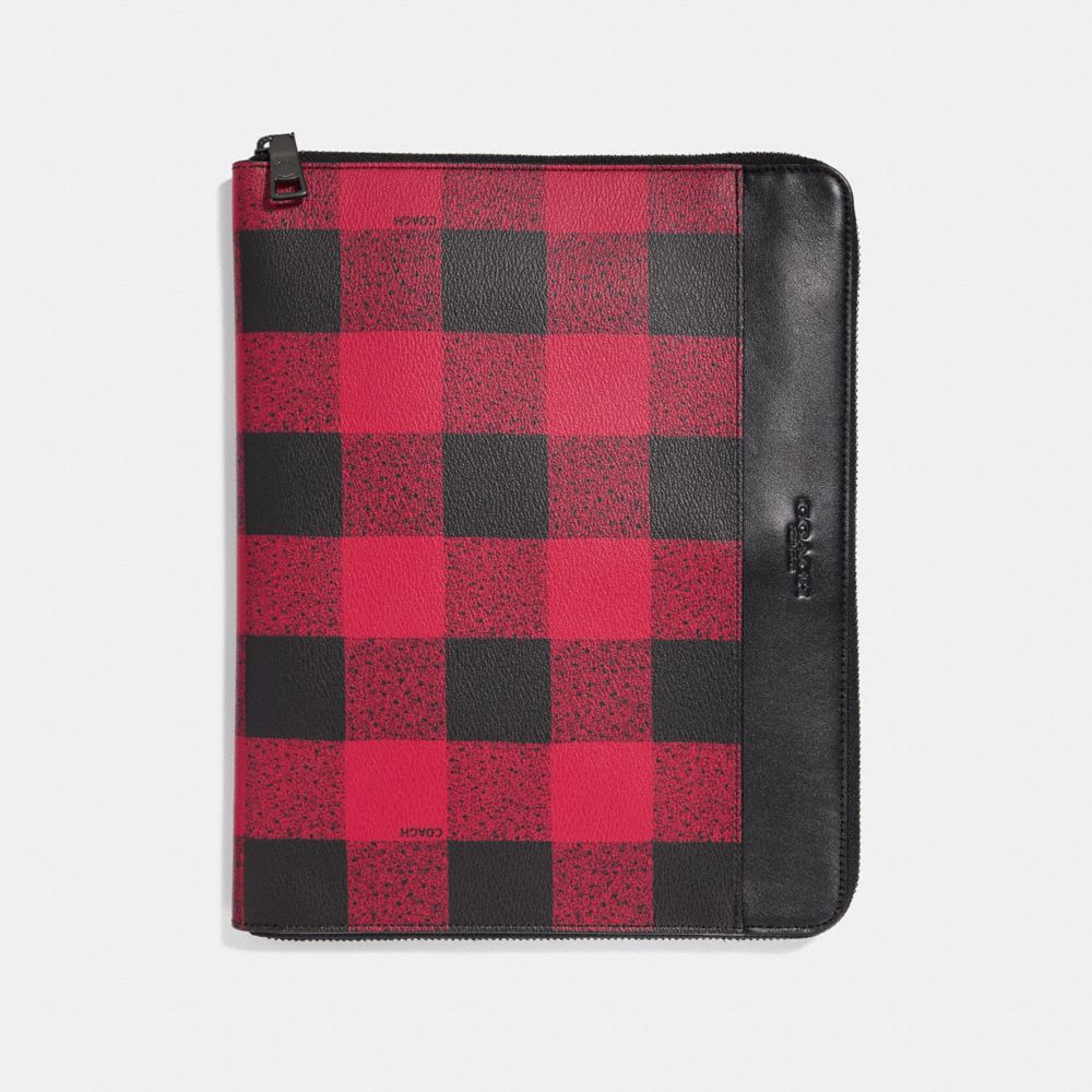 COACH F31512 TECH CASE WITH BUFFALO CHECK PRINT RED-MULTI/BLACK-ANTIQUE-NICKEL