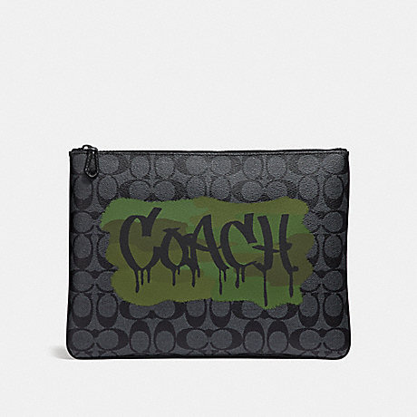 COACH F31515 LARGE POUCH IN SIGNATURE CANVAS WITH GRAFFITI CHARCOAL/BLACK/BLACK-ANTIQUE-NICKEL