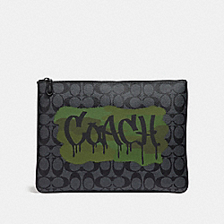 COACH F31515 - LARGE POUCH IN SIGNATURE CANVAS WITH GRAFFITI CHARCOAL/BLACK/BLACK ANTIQUE NICKEL
