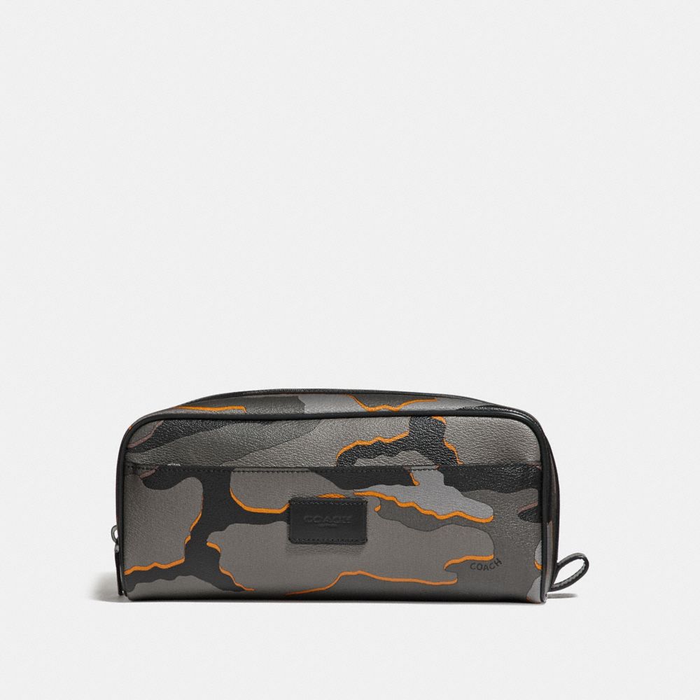 COACH F31518 DOUBLE ZIP DOPP KIT WITH CAMO PRINT GREY MULTI/BLACK ANTIQUE NICKEL