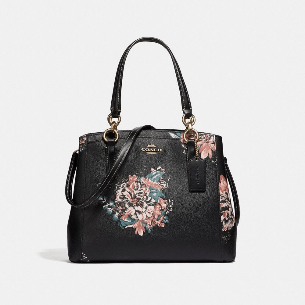 COACH F31519 MINETTA CROSSBODY WITH TOSSED BOUQUET PRINT BLACK MULTI/LIGHT GOLD