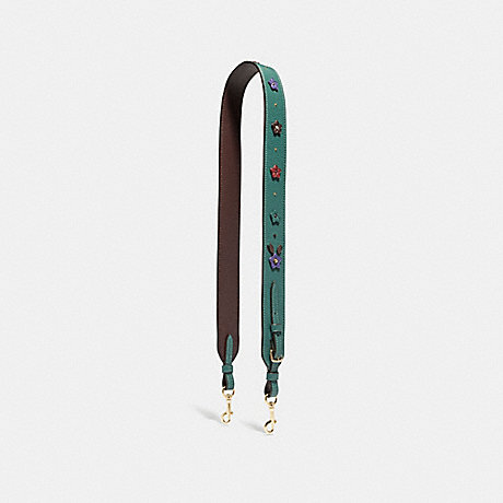 COACH STRAP WITH FLORAL APPLIQUE - DARK TURQUOISE/LIGHT GOLD - F31536