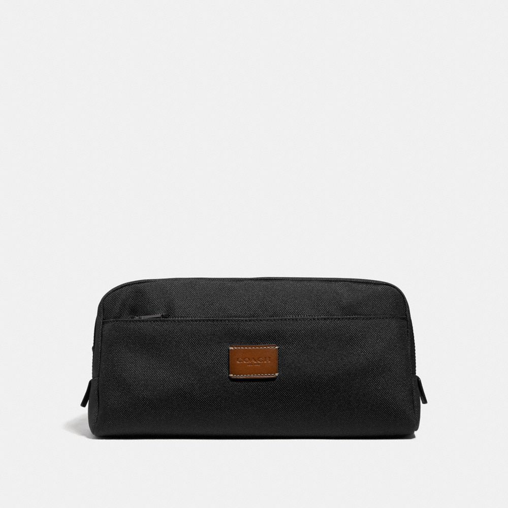 COACH DOUBLE ZIP DOPP KIT IN CORDURA - ANTIQUE NICKEL/BLACK - F31545